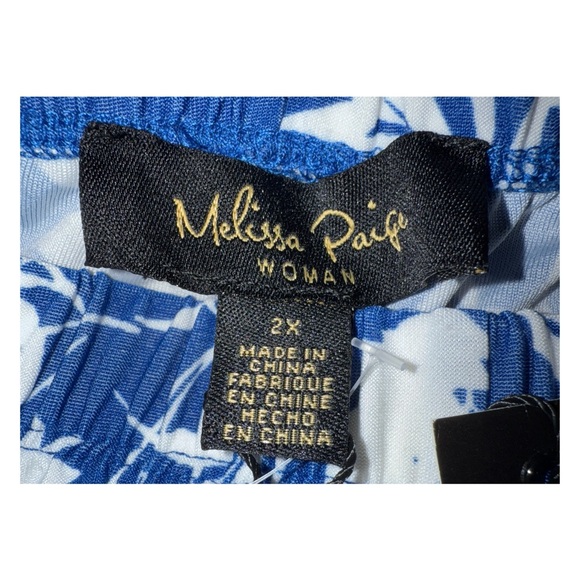 Melissa Paige - Tropical Leaf Pants - Blue & White Lightweight Cotton - Size 2X - Picture 6 of 9
